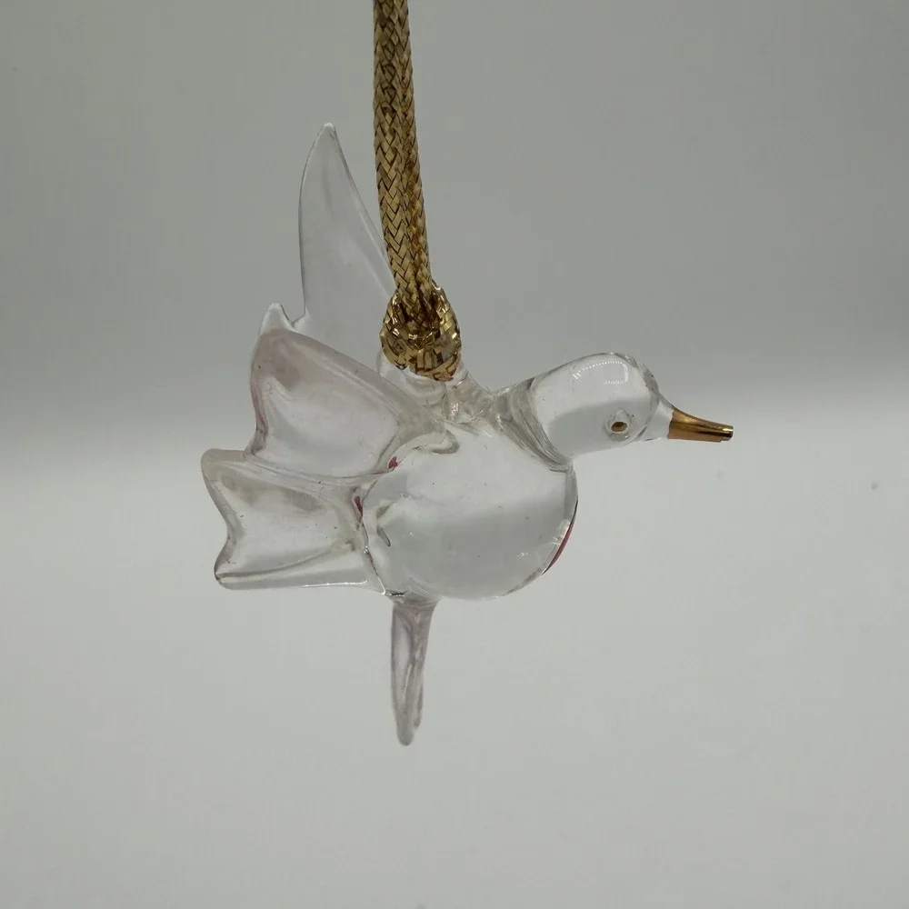 Vintage Glass Hummingbird Ornament Red Breast‎ Gold Beak Hanging Decor